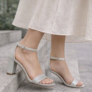 Top Moda Silver Glitter Ankle Strap Block Heel Sandals – Size 8(NWOB)